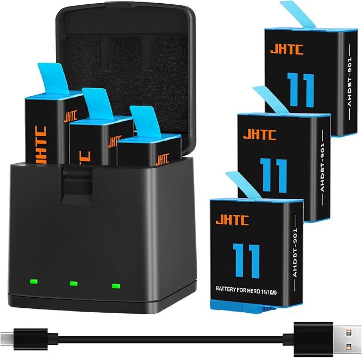 GoPro Hero 11 バッテリー Hero 10/Hero 9 バッテリー交換 3個セット1800mAh+収納ボックストリプル USB Type-C付き トリプル GoPro Hero 11拍卖