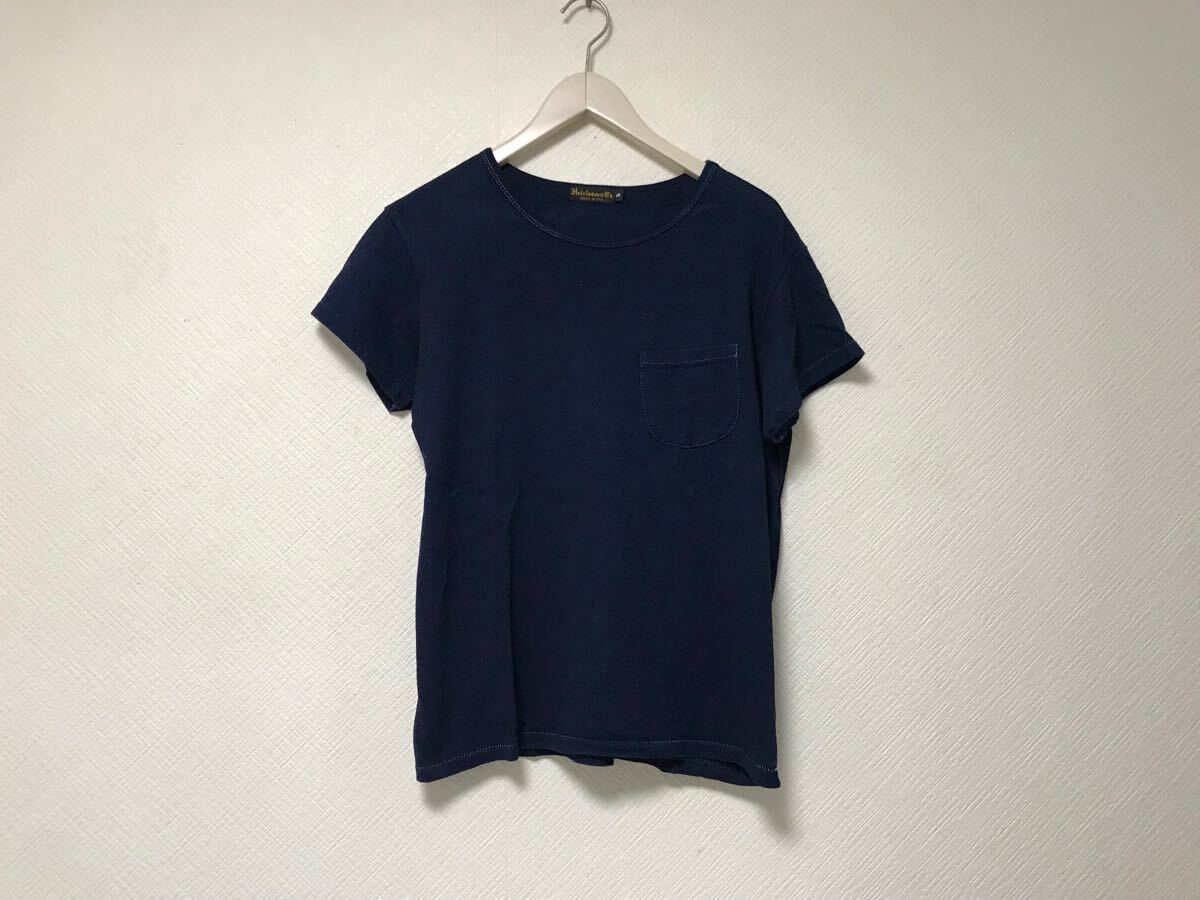 本物エアールーム&コーHeirloom&CoコットンVネック半袖Tシャツメンズサーフアメカジミリタリーストリートスケーター紺ネイビーアメリカ製S拍卖