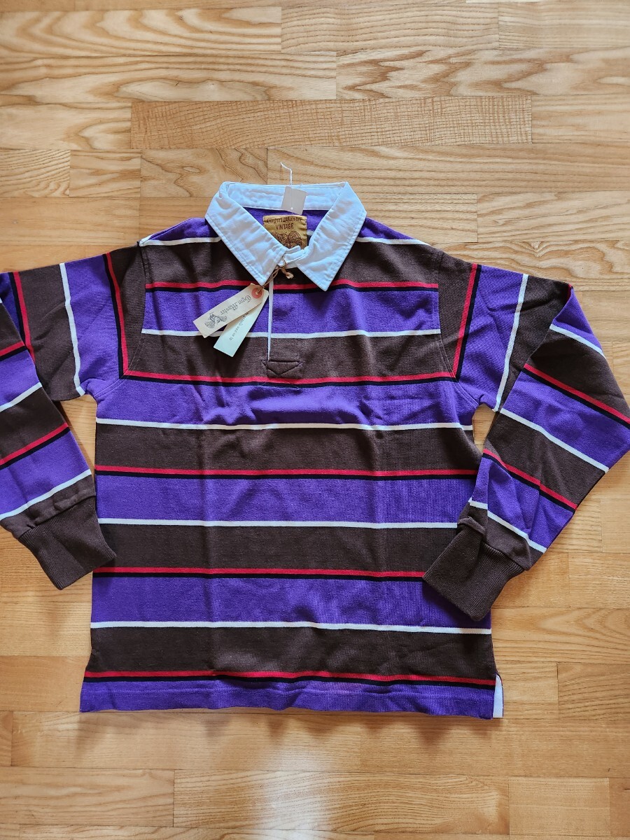 SALE! 送料込★gym master G709105 長袖ボーダー ラガーシャツ 63 パープル×ブラウン L拍卖