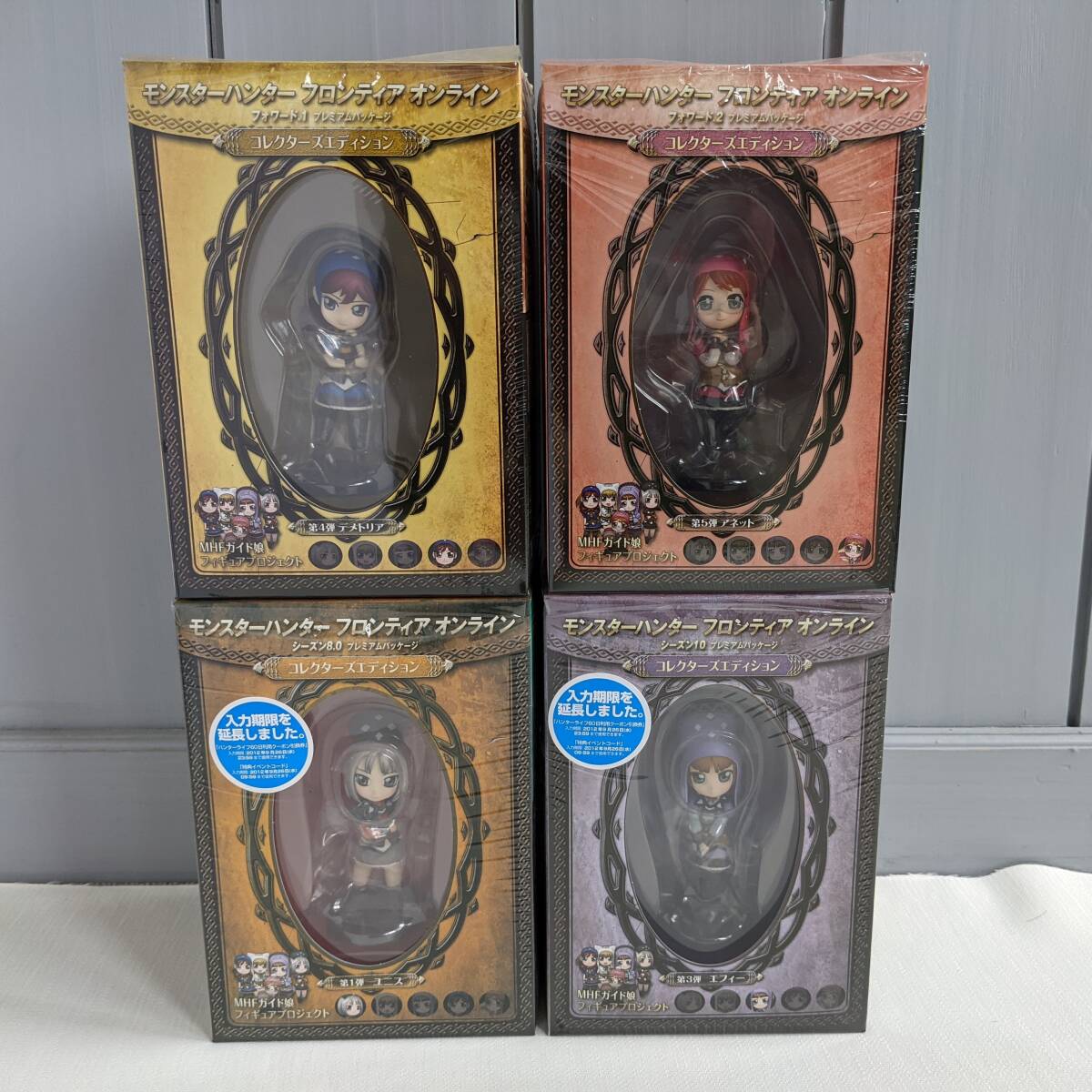 箱付き美品◆モンスターハンター フロンティア 受付嬢フィギュア4種 ガイド娘 モンハン8.0 10 F1 F2 MHFコレクターズエディション拍卖