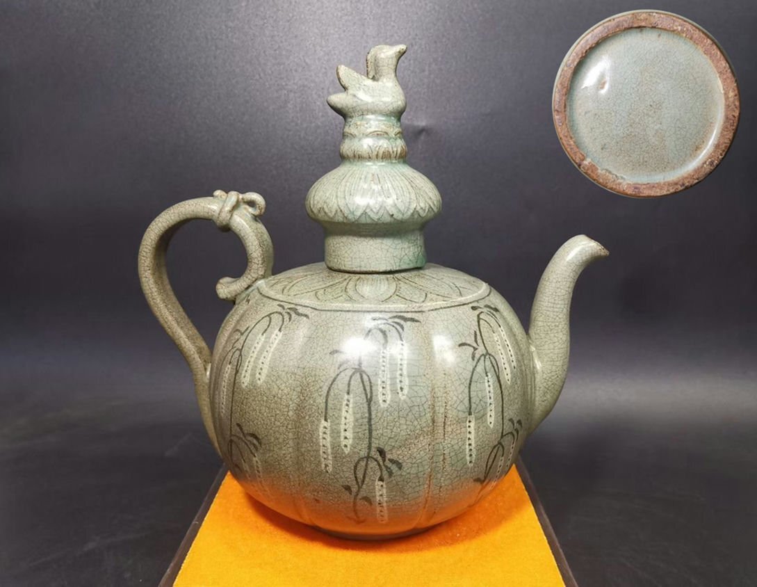 ▼渡鶴羽▼P193珍品旧蔵 朝鮮 高麗磁 朝鮮古陶磁器 古高麗 李朝時代 高麗青磁壺拍卖