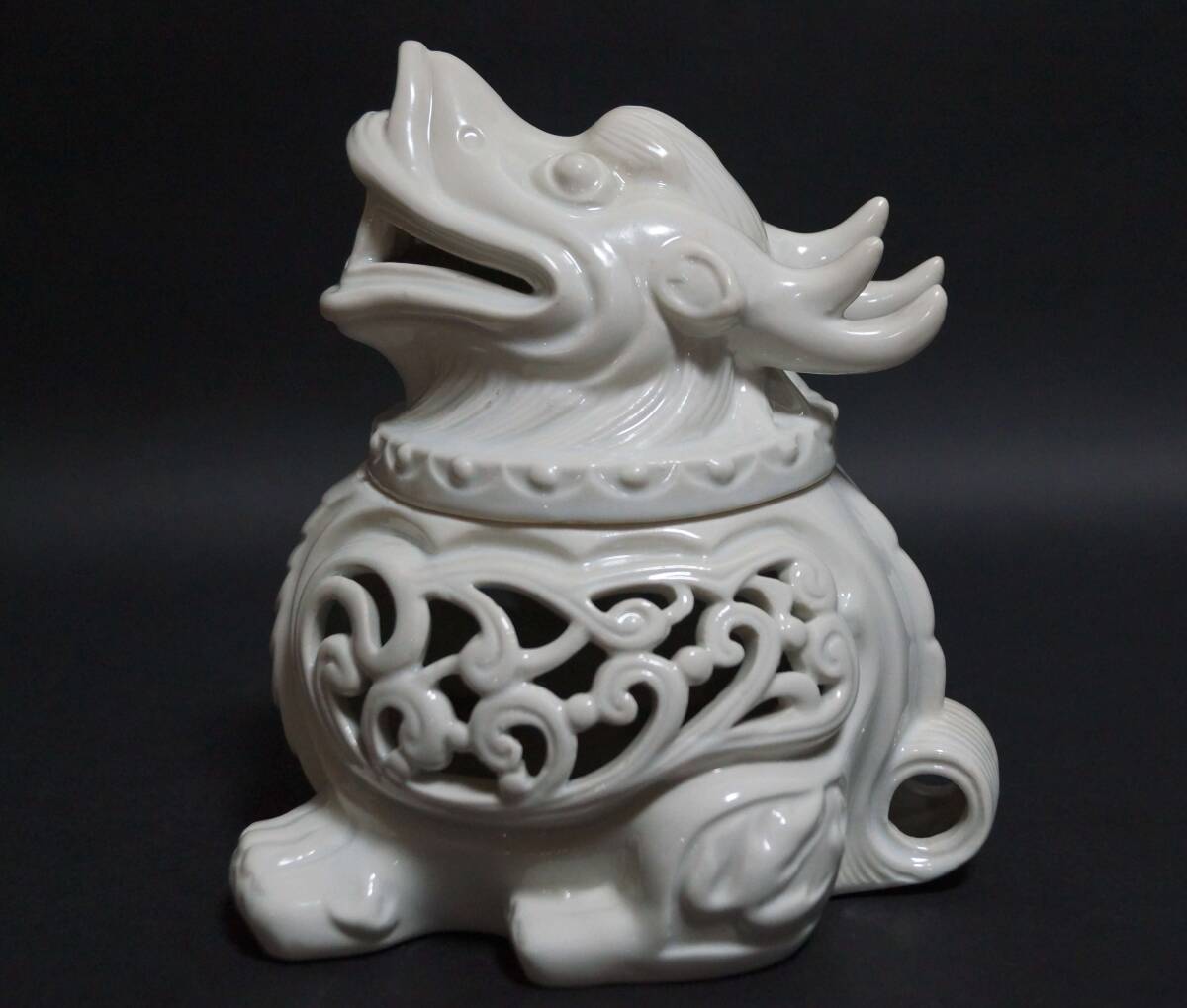 【閑】茶道具 徳化窯白磁 細工透かし彫り龍形 香炉 高さ16cm★時代物★6D1031拍卖