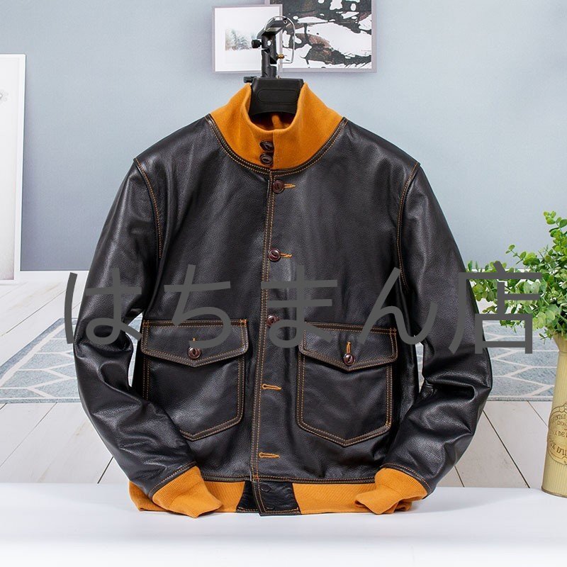 カウハイド 20's TYPE A-1 フライトジャケット ダークブラウン ボマー ボンバー コサック レザー 牛革 S~5XL イエロー 選択3XL拍卖