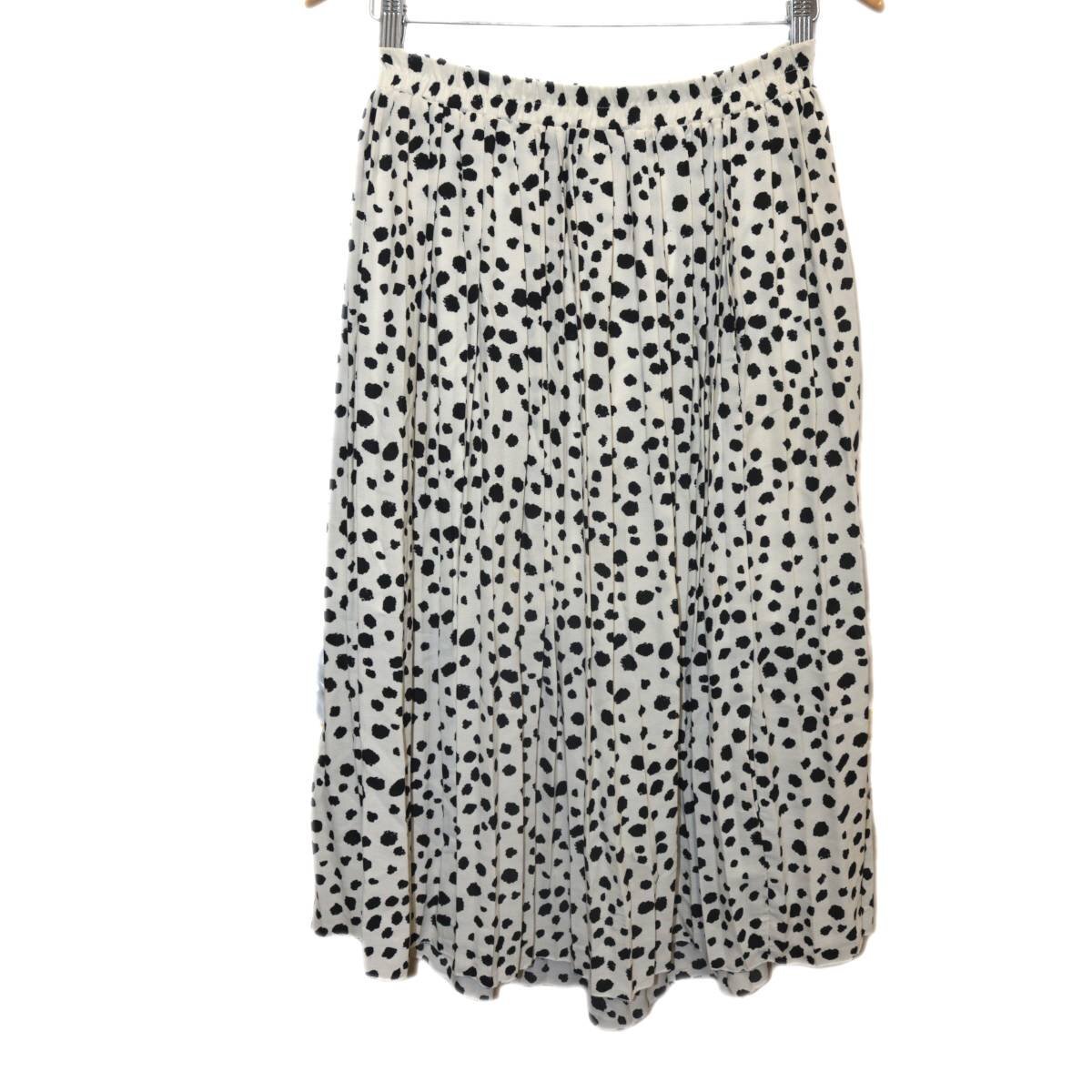 【中古】 AMOUR アムール 牛柄 ロングスカート オフホワイト×ブラック ポリエステル100% ウエスト68~88×丈75(cm) NT Bランク拍卖