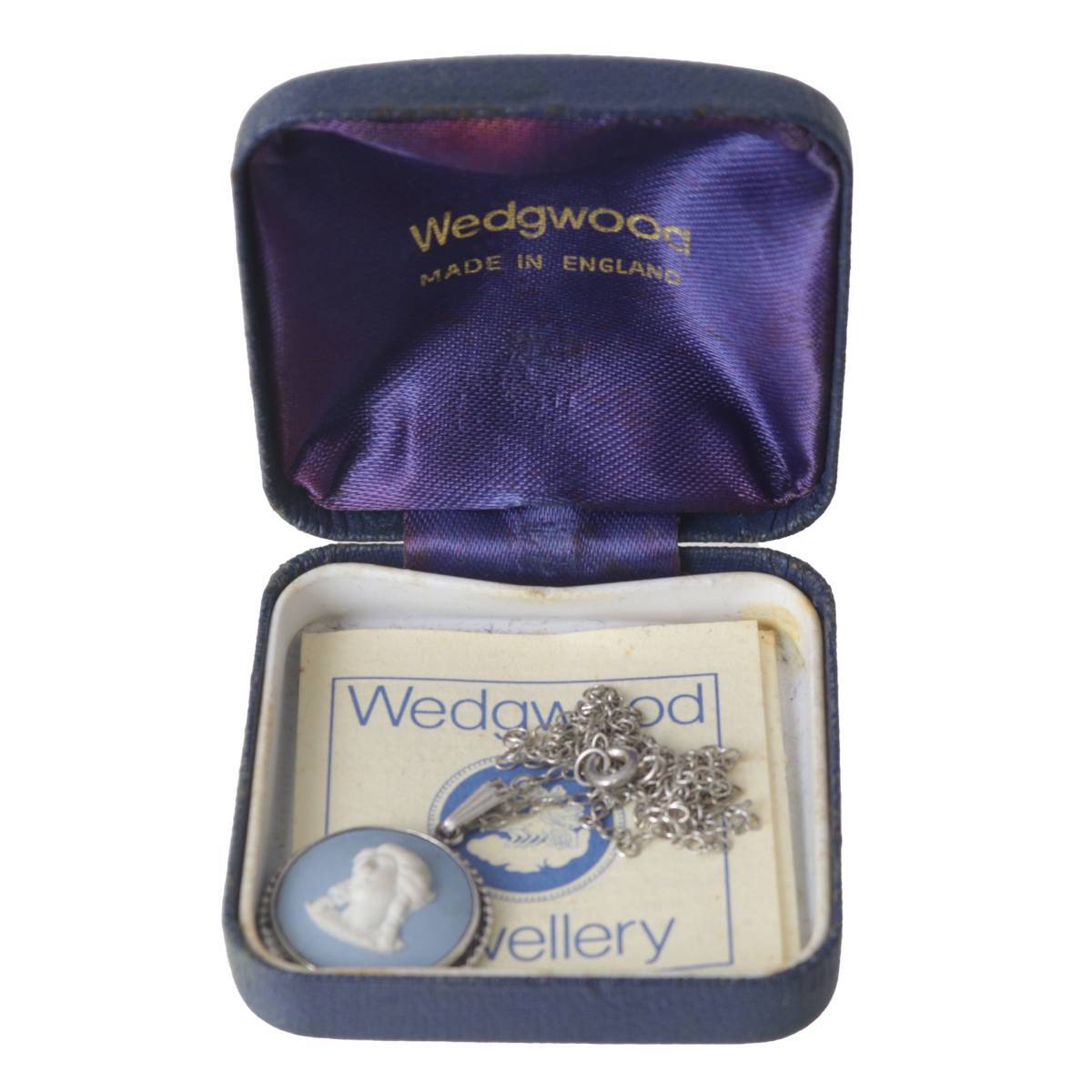 WEDGWOOD ウェッジウッド ジャスパーウェア 丸平型 丸小豆チェーン ネックレス STERLING SILVER ペールブルー 箱 NT BCランク拍卖