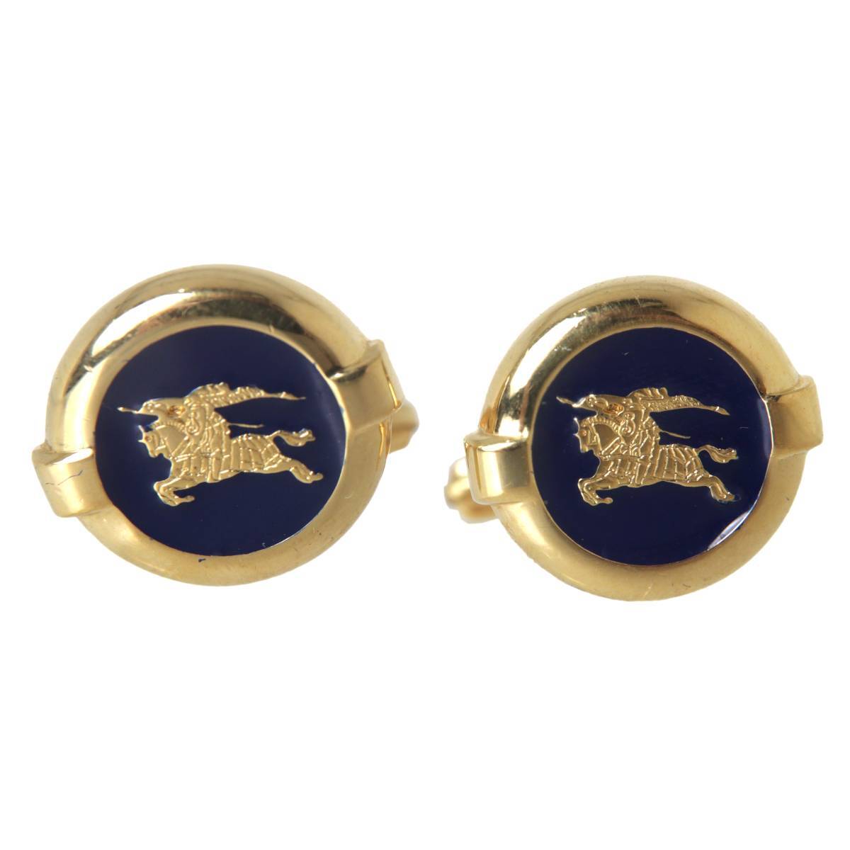 BURBERRY バーバリー カフス 丸型 ブルー×ゴールド 17×18.5(mm) NT Bランク拍卖