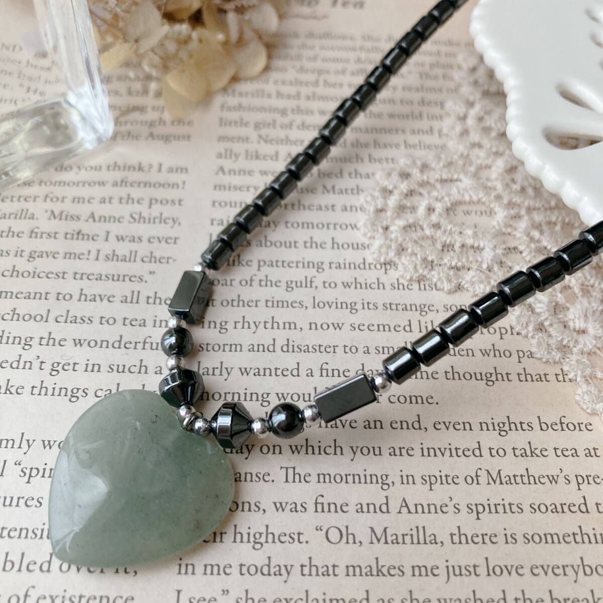 ネックレス グリーンアベチュリン ハート 磁気なし 合成ヘマタイト 美品 ☆Vintage jewelry accessories R0158拍卖