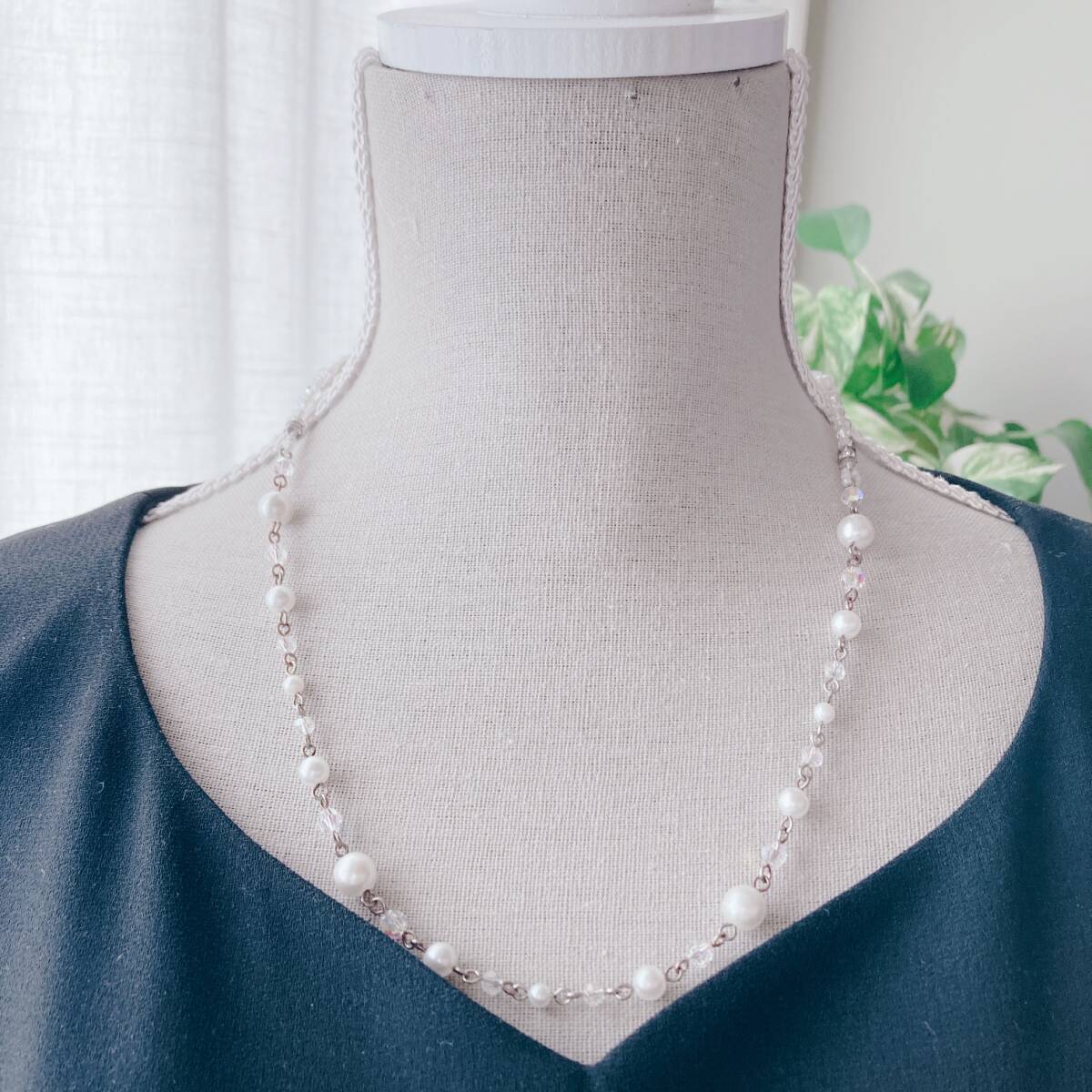 ネックレス ショート パール ビーズ ハーフ お花 フラワー キラキラ 軽量☆Vintage jewelry accessories R0195 拍卖