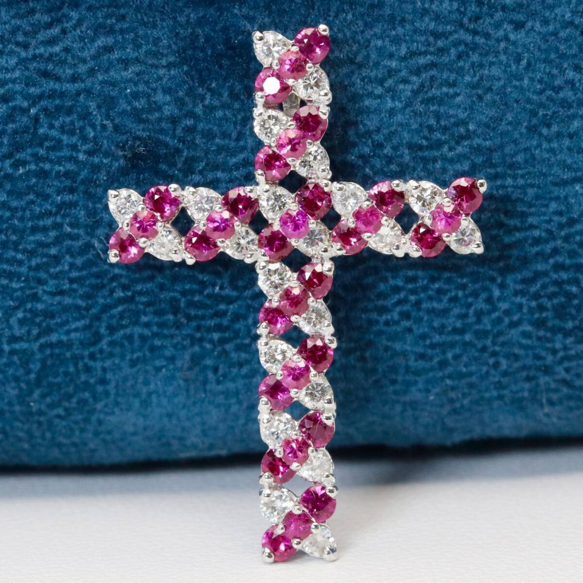 K18WG ルビー ダイヤ クロス ネックレス トップ/24-2214拍卖