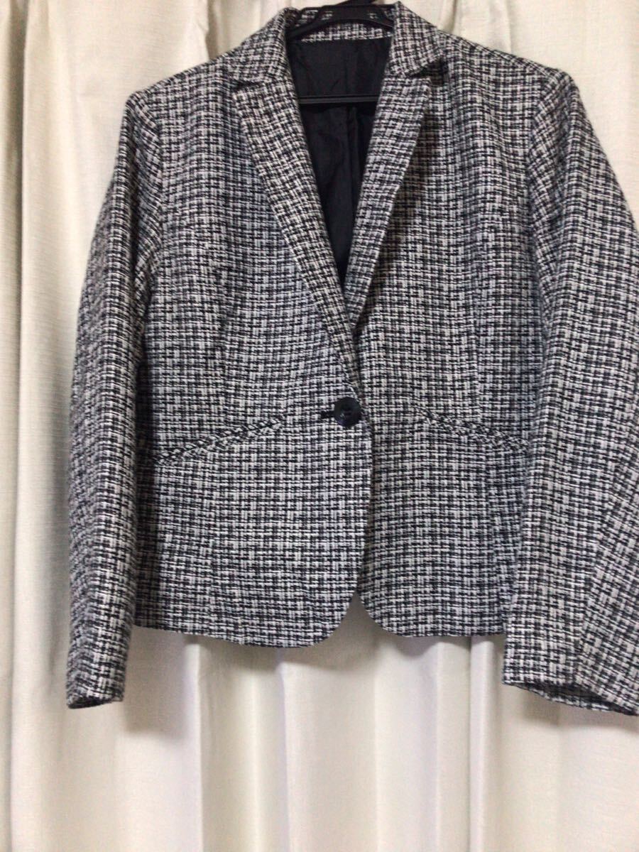 ジャケット☆長袖☆レディース☆ツイード調☆白系×黒系☆上着☆ビジネス☆フォーマル☆カジュアル☆L☆拍卖