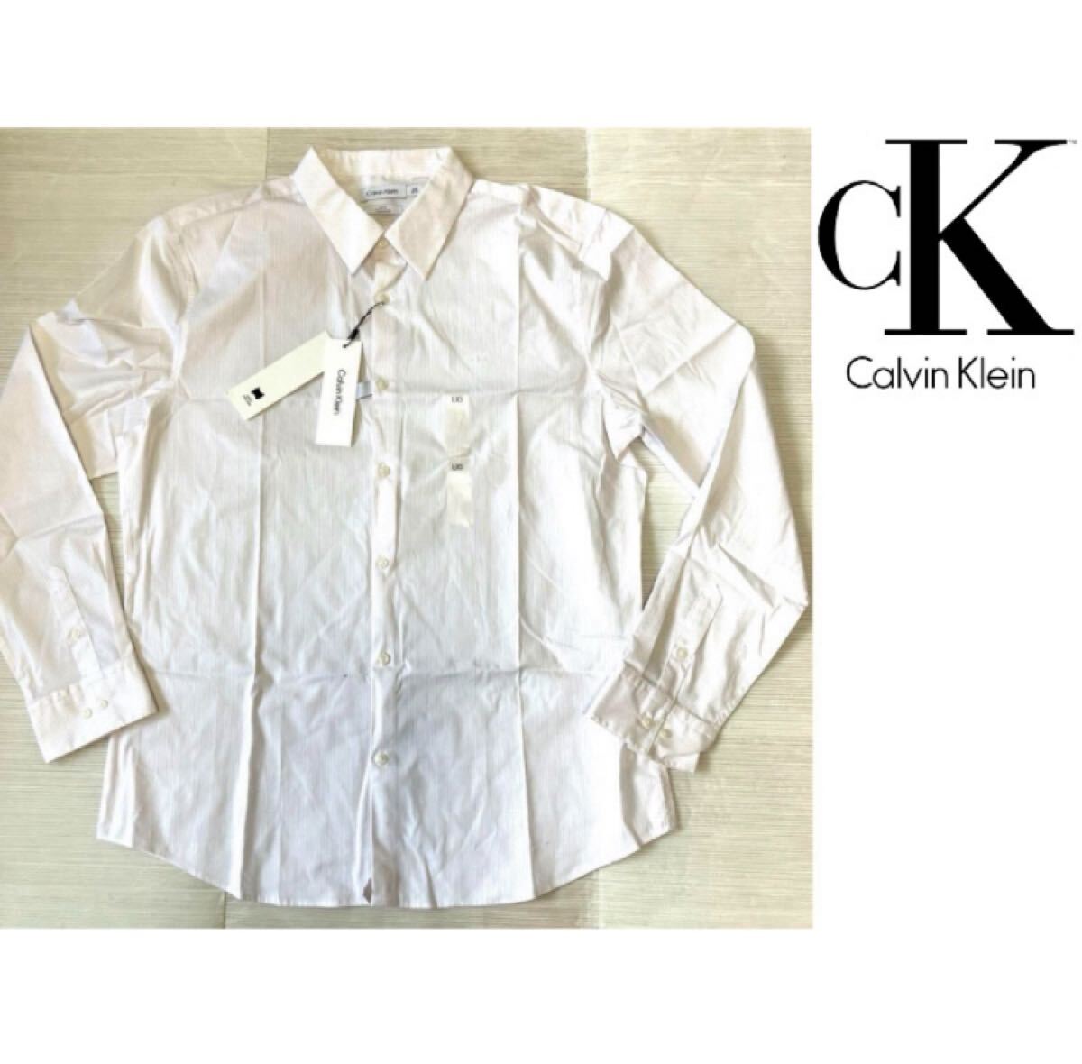 送料無料 新品 CALVIN KLEIN 長袖シャツ XL WH拍卖
