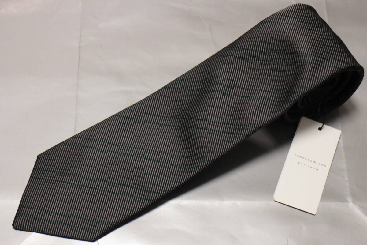 トゥモローランド新品ネクタイ超シック艶グレー*グリーンレジメン重厚レップ織極上京都産モガドールシルクフルハンドメイド拍卖