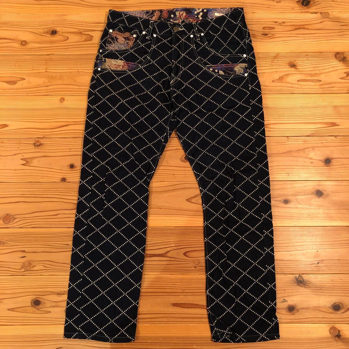 エターナル 備中倉敷工房 指子 和柄デニムジーンズ 32拍卖