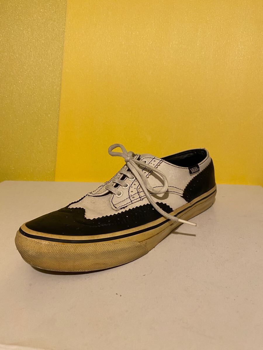 VANS レザー スニーカー ウィングチップ 白×黒コンビ サイズUS10拍卖