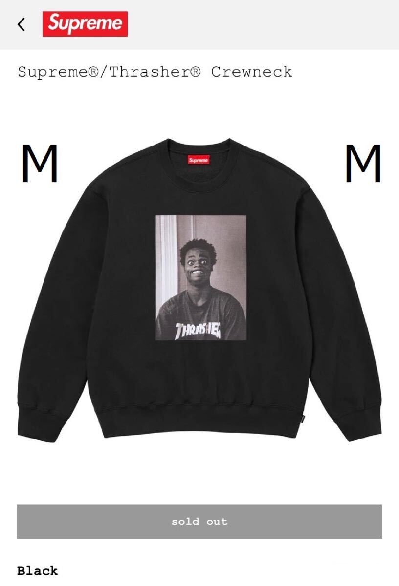 新品 Supreme X Trasher Harold Crewneck Sweatshirt Black M 黒 シュプリーム スラッシャー クルーネック Box Logo Sticker付 Hooded Tee拍卖