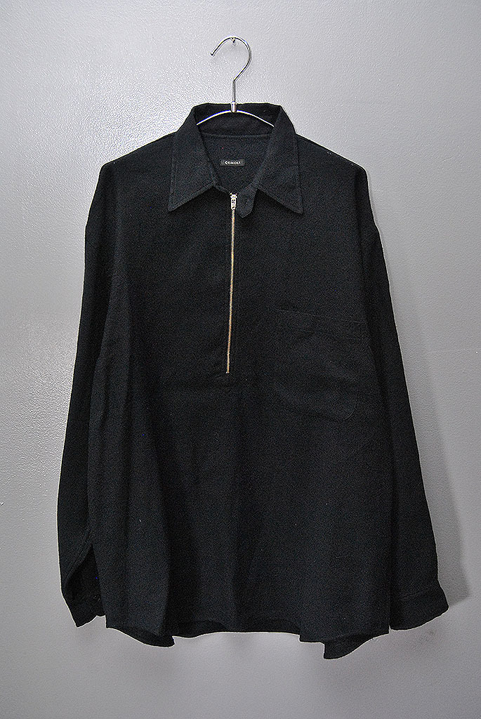 COMOLI カシミア和紙ハーフジップシャツ コモリ/ネイビー/3拍卖