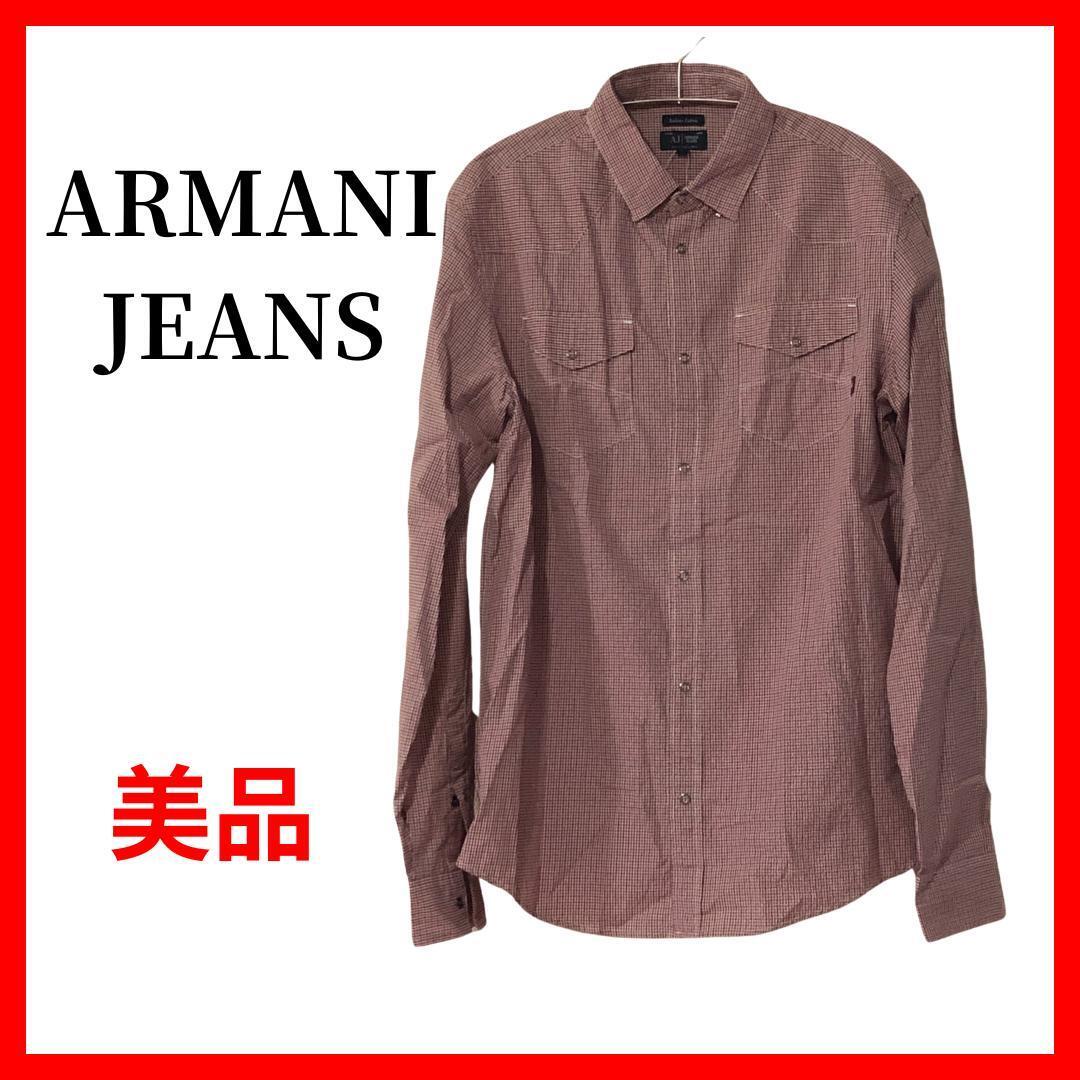 アルマーニジーンズ 長袖 シャツ チェック ボタン S レッド AJ B436拍卖