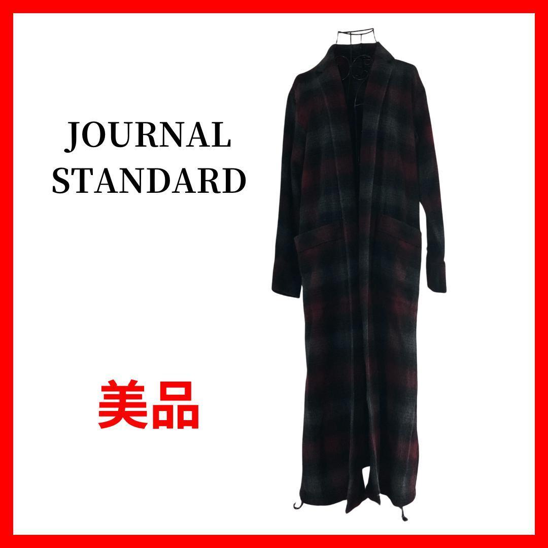 ジャーナルスタンダード ロングカーディガン チェック レッド B899拍卖