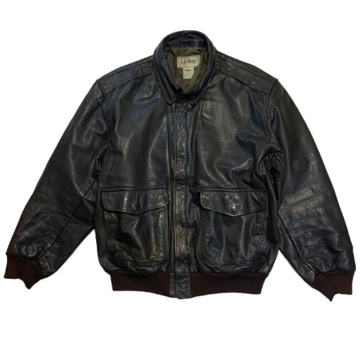 80sビンテージ LL Bean FREEPORT, MAINE エルエルビーン L.L.Bean A2 レザー ジャケット フライト ジャケットL 40位 茶色MADE IN USA米国製拍卖