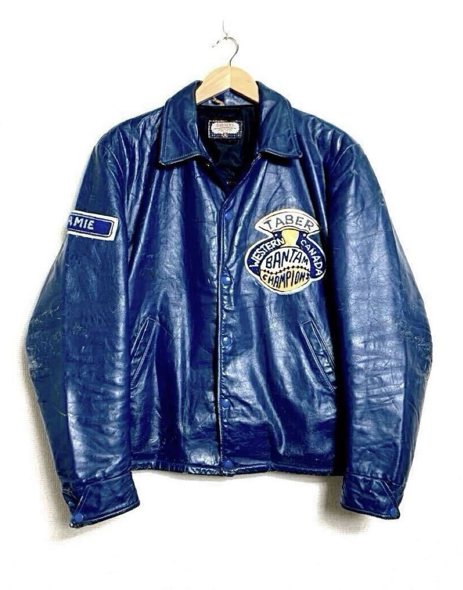 70s 80s カナダ製 ビンテージ ワッペン レザー バーシティー コーチジャケット オールレザー スタジャン アワード/エンパイア ブリマコ拍卖