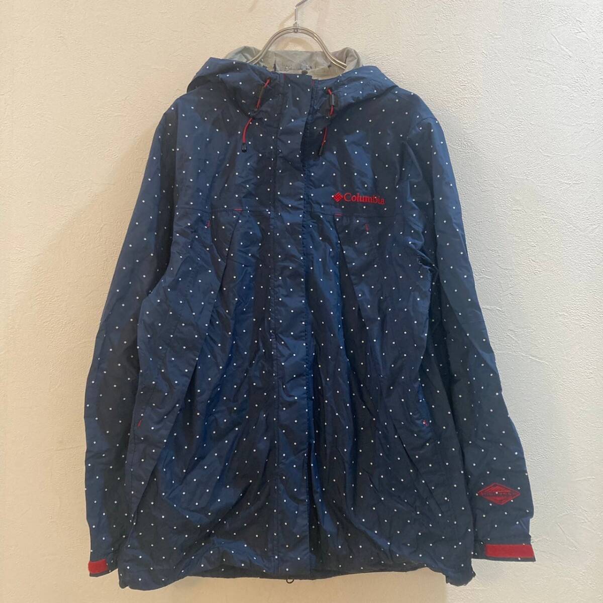 Columbia/コロンビア 長袖ジップアップナイロンジャケット 水玉 ネイビー 紺 メンズ L拍卖