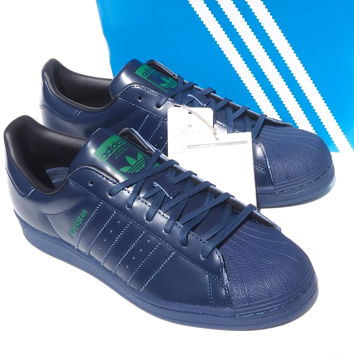 デッド!! US 9 / 27cm 新品 23年製 adidas SUPERSTAR スーパースター 紺x紺 レザー 天然皮革拍卖