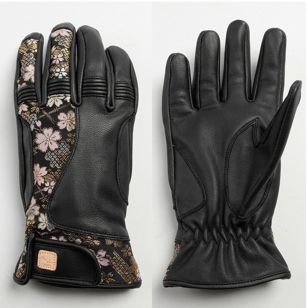 DEGNER デグナー Mサイズ 花山 レザー金襴グローブ TG-101K 桧垣桜-ブラック やぎ革/金襴織物拍卖