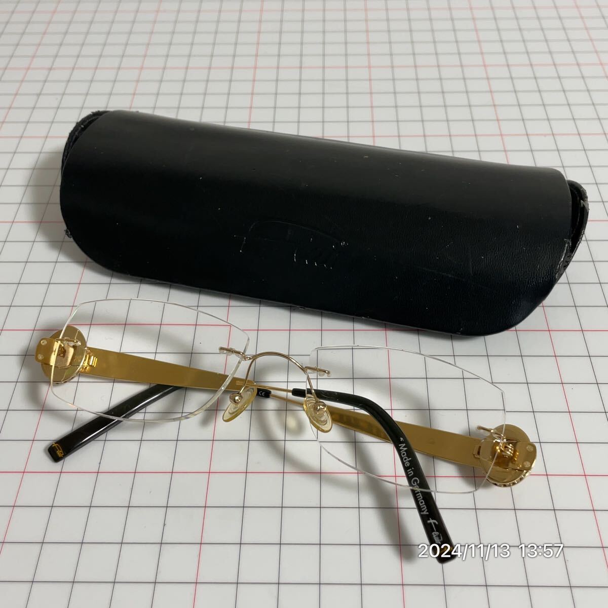 Flair フレアー リムレス スクエア ラインストーン ゴールドカラーテンプル メガネ 眼鏡 箱付拍卖