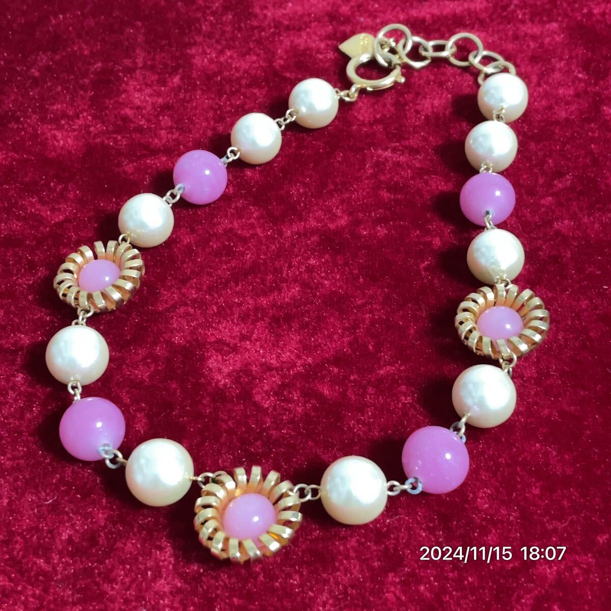 MOSCHINO モスキーノ ハートプレート フラワー 花 ピンクビーズ フェイクパール ネックレス チョーカー アクセサリー拍卖