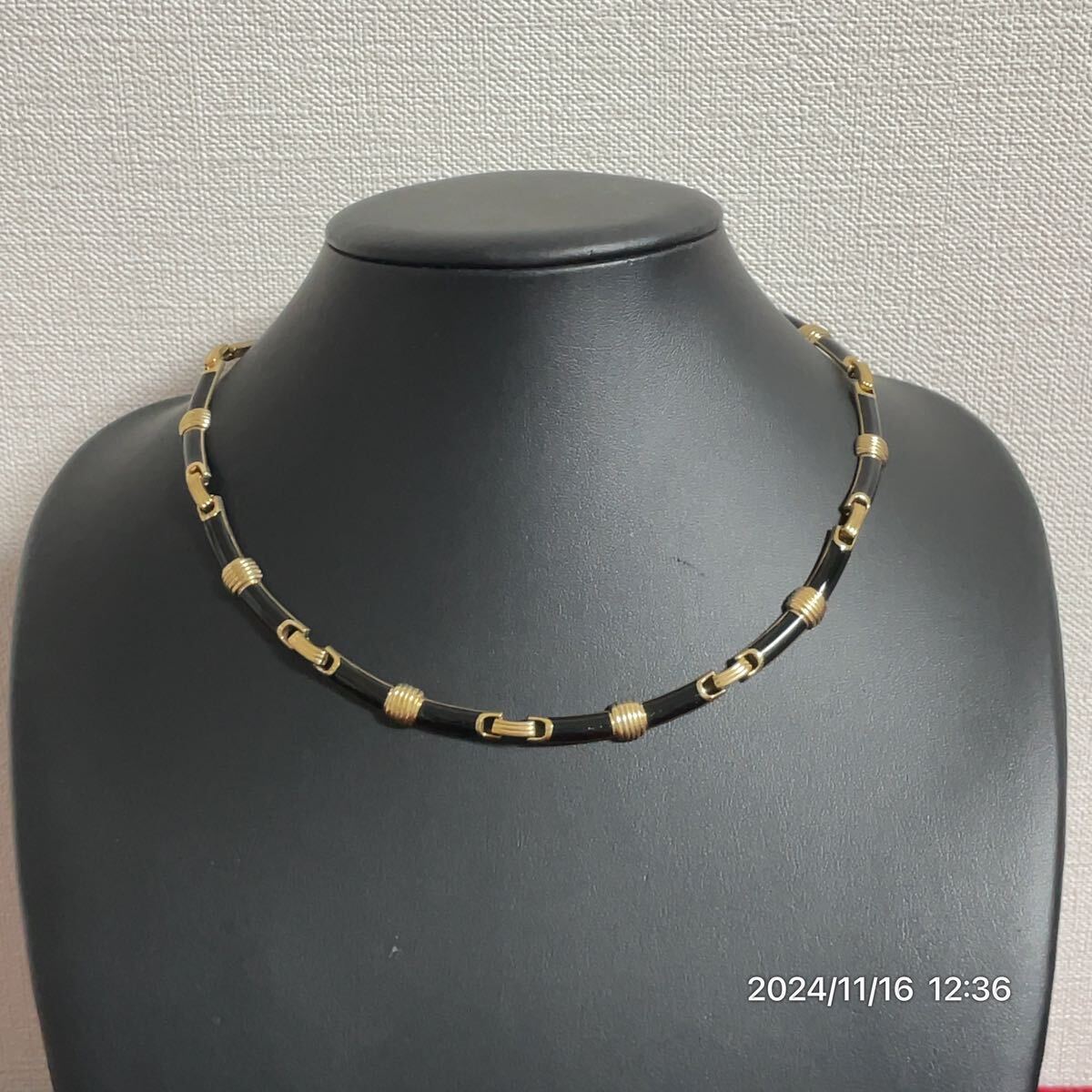 vintage Dior クリスチャン ディオール CDロゴ ブラック×ゴールド バイカラー ネックレスチョーカー アクセサリー拍卖