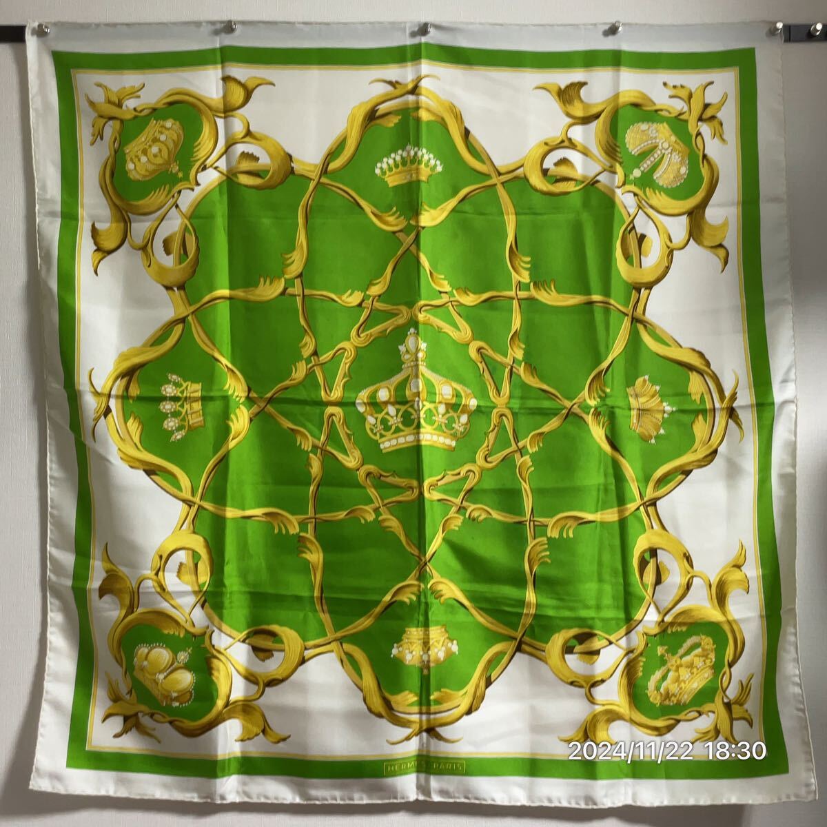 ①HERMES エルメス クラウン 王冠 ブランドロゴ シルク スカーフ拍卖