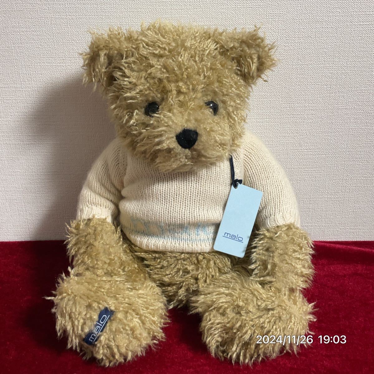 美品 malo マーロ くま テディベア ニット カシミア ウール ぬいぐるみ 人形 インテリア拍卖
