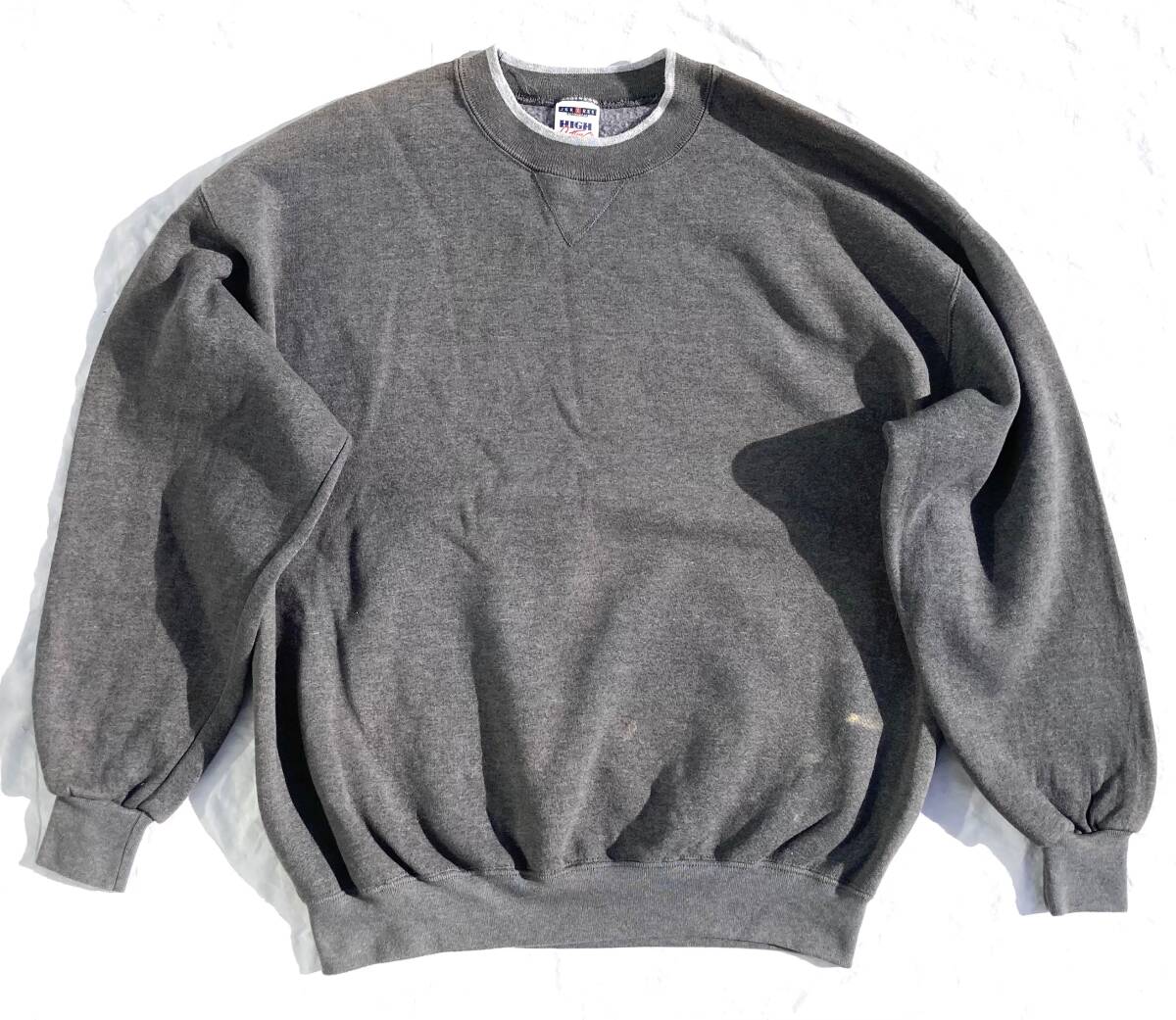 90s USA製 JERZEES HIGH COTTON 前V ブランク スウェット XL チャコールグレー トレーナー 無地拍卖