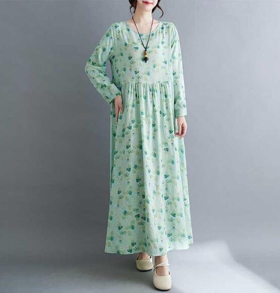 OHJ316★カジュアルL-2XLサイズ 秋新品 ワンピース 体型カバー レディース 長袖 ゆったり 花柄 綿麻調 ロングワンピ 大きい上質拍卖