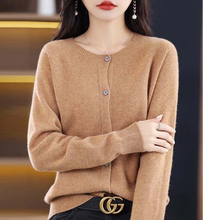 OHJ341★秋冬新品☆ゆったり大きいサイズ☆暖かい☆カシミヤ混☆304050代☆無地☆無地☆カーディガン☆ニットセータートップス☆モカ拍卖