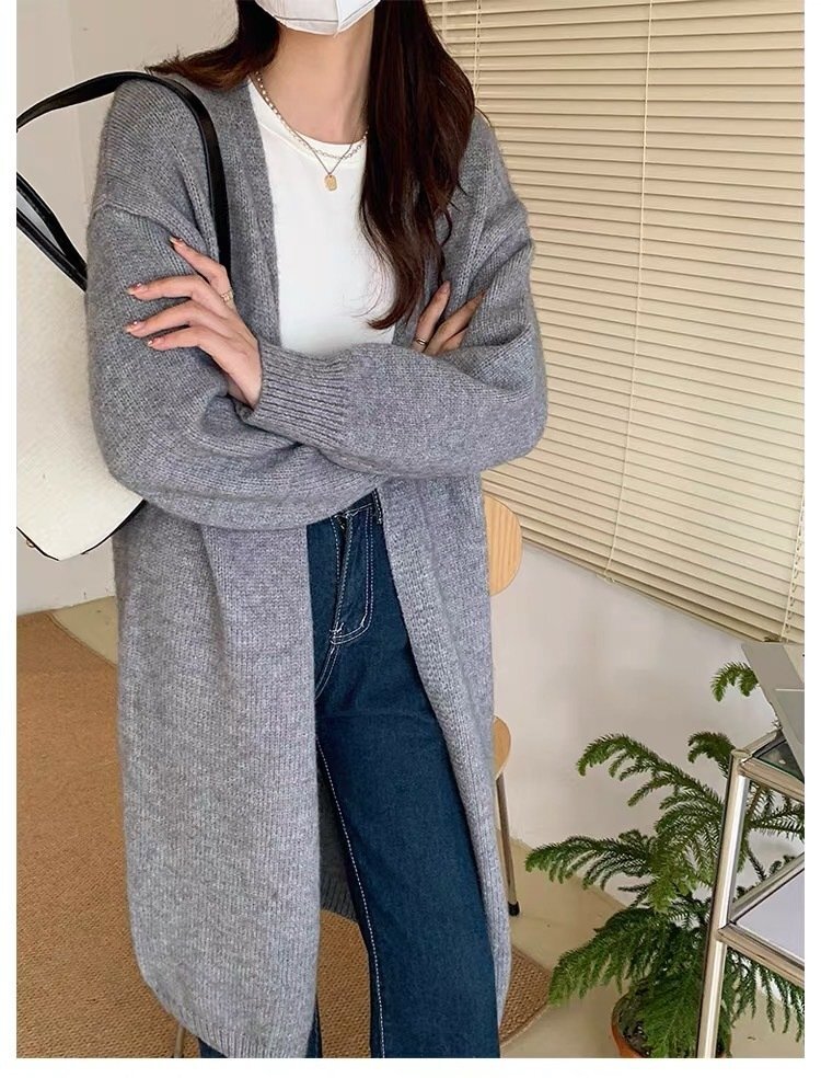 OHJ722★秋冬新品☆ゆったり☆お洒落☆ロングカーディガン☆ニット☆カーディガン☆厚手☆ニット☆羽織☆ロングアウター☆コート☆グレー拍卖