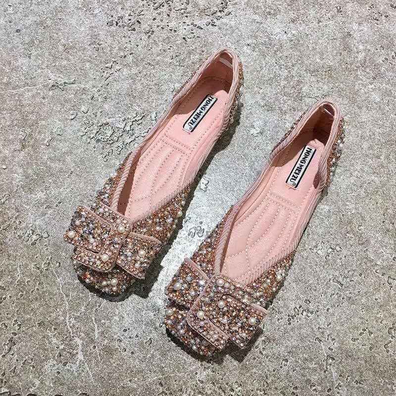 OHJ384★フラットシューズ ペタンコ パンプス スリッポン レディース ローファー キラキラ ビジュー 散歩シューズ ピンク 23cmサイズ選択可拍卖