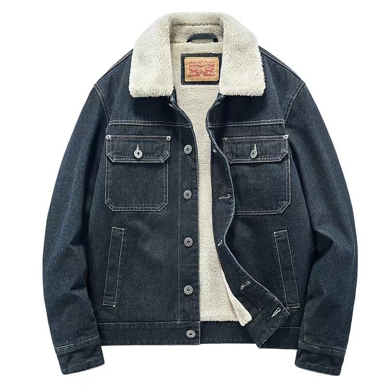 LRM4921★新品 裏フリース ライダースジャケット デニムジャケット メンズ 裏ボア ジージャン 作業服 アウター ダークブルー拍卖