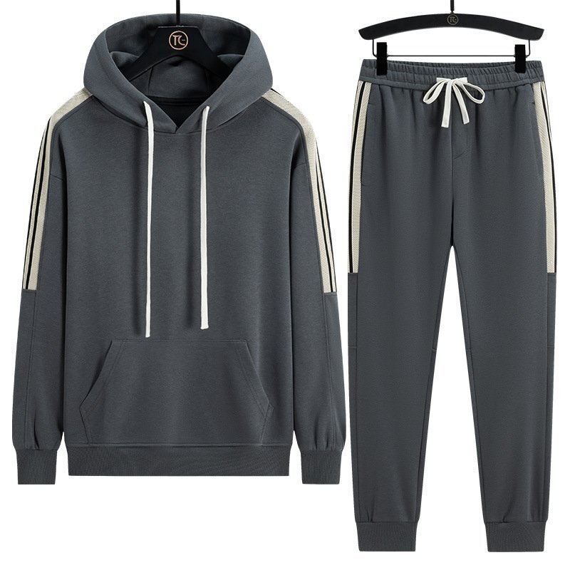 OHJ742★上質春秋 セットアップ メンズ スウェット ジャージ 上下セット フード付き パーカー スポーツウェア トレーナー グレー L~5XL拍卖