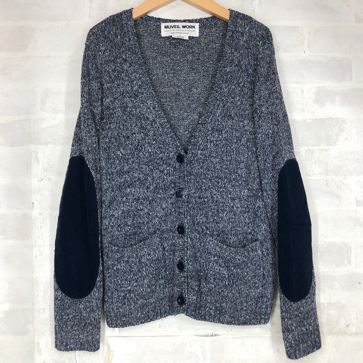 MUVEIL WORK ミュベールワーク エルボーパッチ付き Vネック リネンニット カーディガン SIZE: 38 レディース ネイビー LU632024112311拍卖