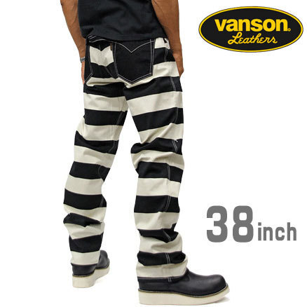 【VANSON】バンソン(38インチ)ボーダーデニムパンツ BORDER NVBL-404拍卖