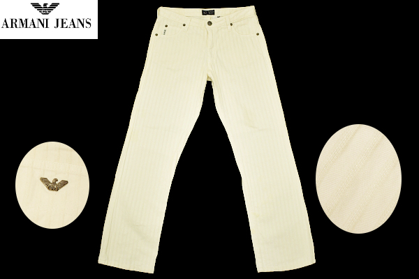 K-4656★AJ ARMANI JEANS アルマーニジーンズ ECO WASH★イタリア製 ホワイト白 ストライプ 織り生地 ストレートパンツ ジーンズ 26拍卖