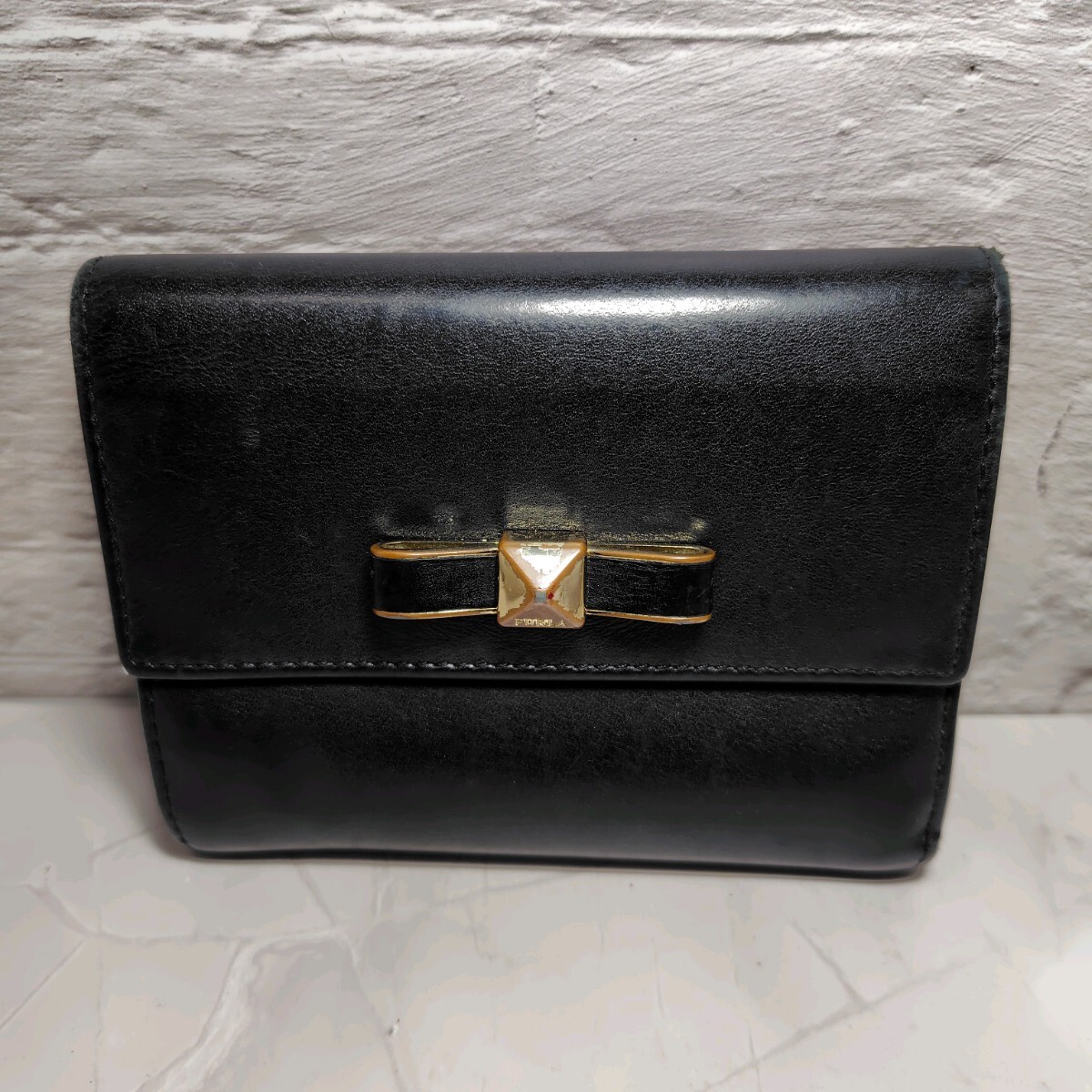 FURLA 三つ折り財布 レザー ブラック 小銭入れあり リボン レディース フルラ 送料無料拍卖