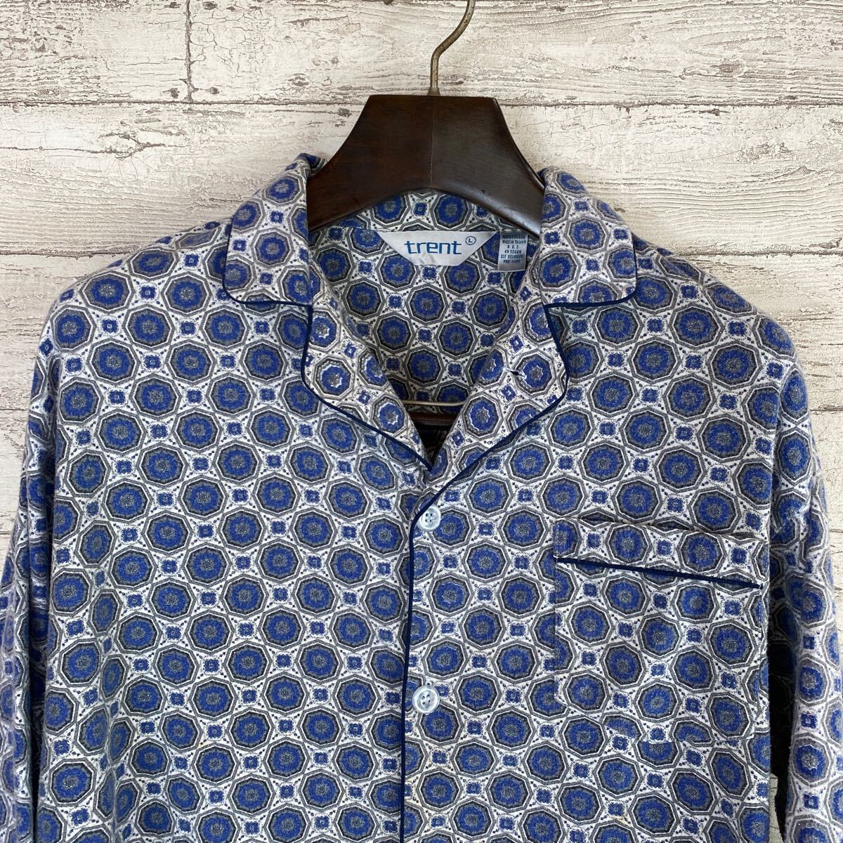 TRENT オールド パジャマシャツ Lサイズ プリントネル 100%コットン 古着拍卖