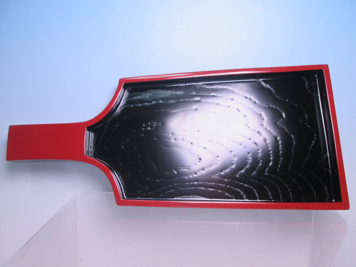 ☆お料理屋さんの器 黒朱塗 羽子板形 木目 干菓子盆 30,1cm 箱無 料理盛り皿/懐石/割烹/日本料理拍卖