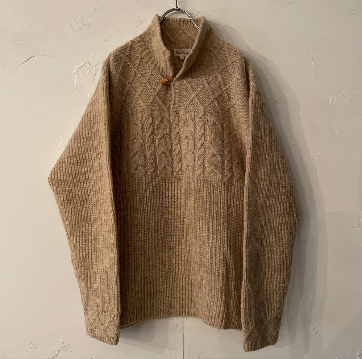 ビンテージ プルオーバー ニット ケーブル編みセーター オーバーサイズ デザインニット ウール100% サイドスリット メンズ レディース古着4拍卖