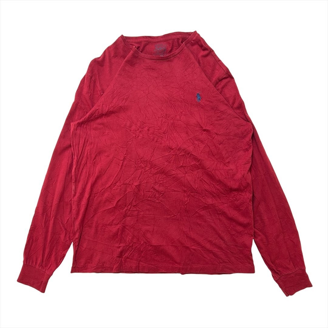 ポロ ラルフローレン Tシャツ 長袖 レッド POLO Ralph Lauren 古着 メンズ M ロンT 紳士 刺繍 インナー拍卖