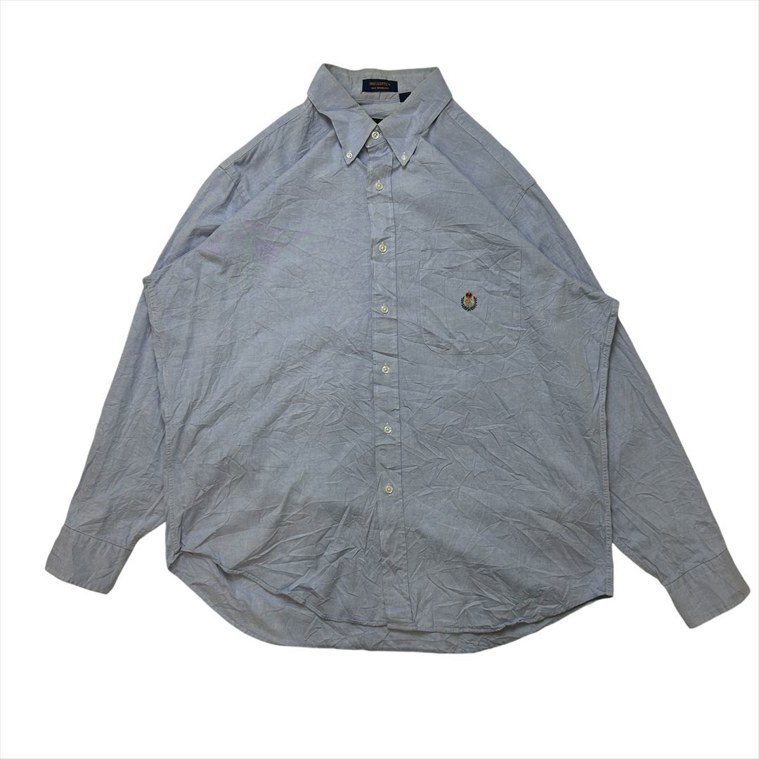 チャップス ラルフローレン シャツ 長袖 ブルー CHAPS Ralph Lauren 古着 メンズ FREE 90s サイズ17 刺繍 ボタンダウン拍卖