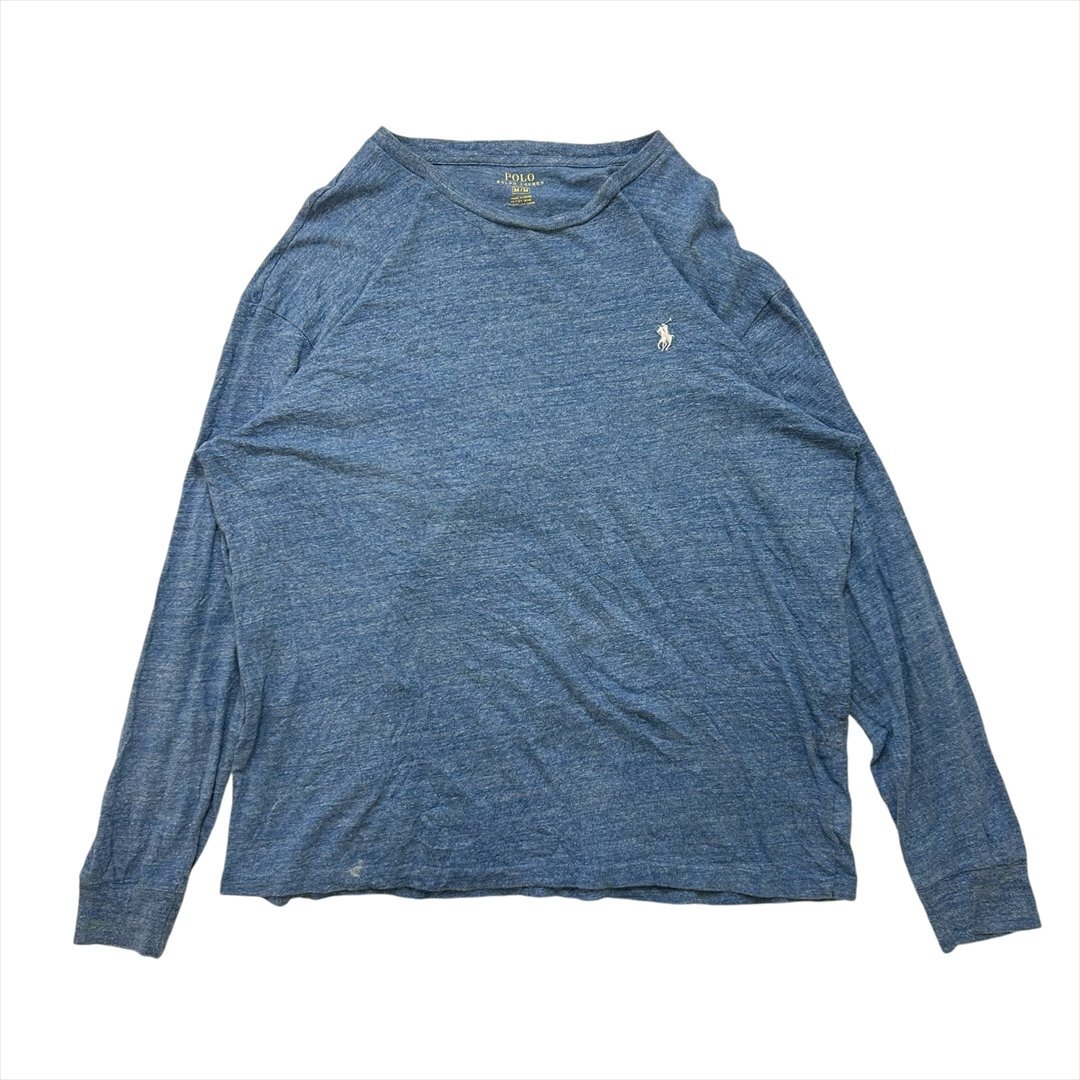 ポロ ラルフローレン Tシャツ 長袖 ブルー POLO Ralph Lauren 古着 メンズ M ロンT 紳士 刺繍 インナー拍卖