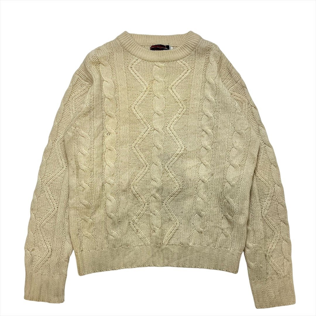 フィッシャーマン ニット セーター オフホワイト 古着 メンズ L アランニット オーバーサイズ ウール拍卖